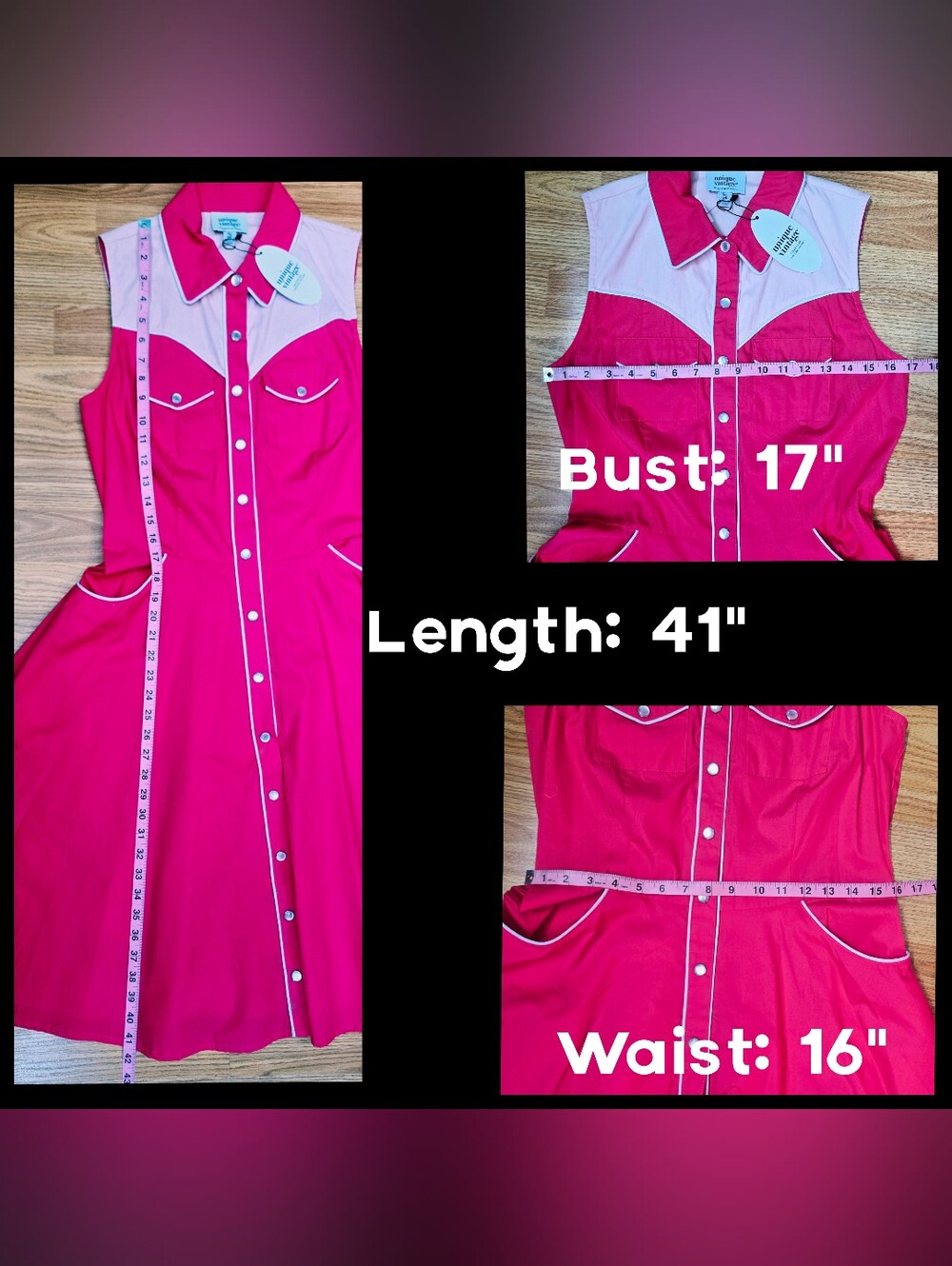 Unique Vintage Hot Pink Western Shirt Dress - Picture 5 of 7